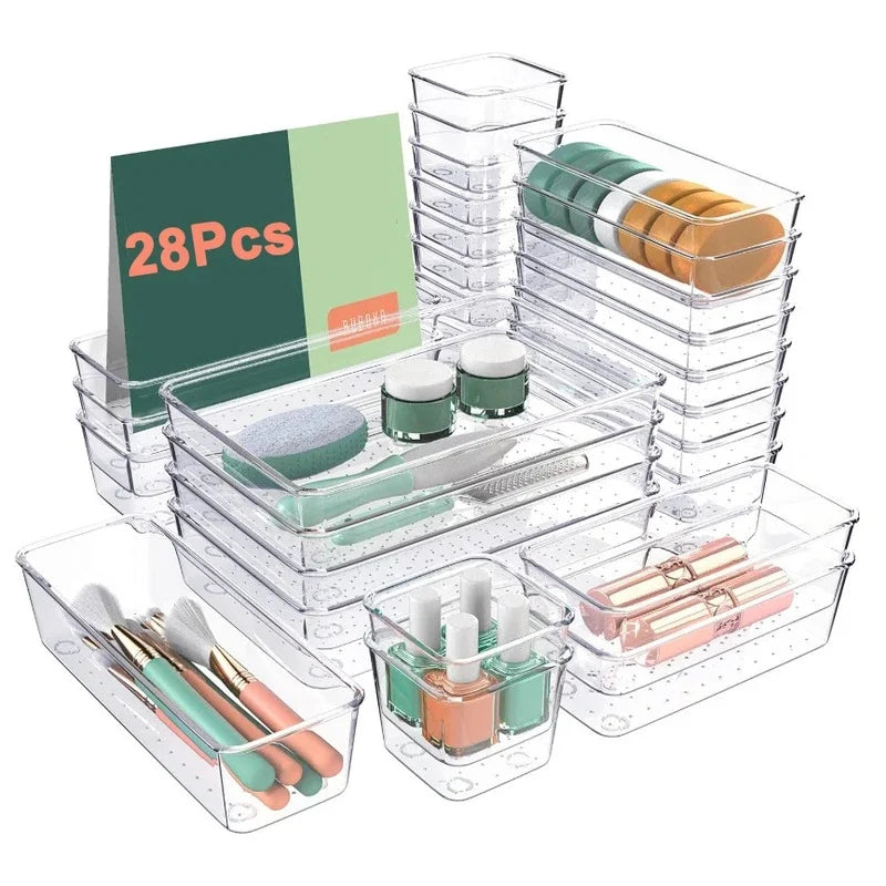 boîtes rangement transparentes tailles adhésives modernes réutilisables durable