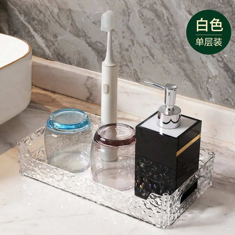 rangements cosmétiques multi niveaux transparent argenté moderne élégants texture diamantée maquillage soins peau