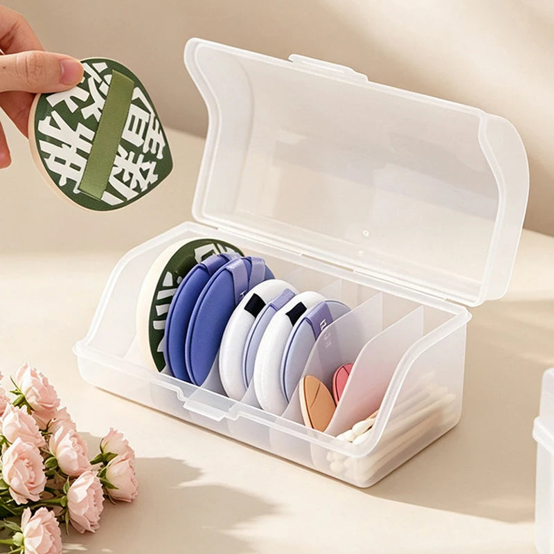 boîte rangement transparente éponges maquillage poignée moderne 12 tampons coton tige anti poussière organisateur