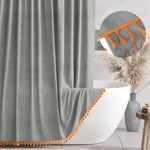 rideau douche moderne gris uni polyester respectueux environnement métalliques(franges oranges)
