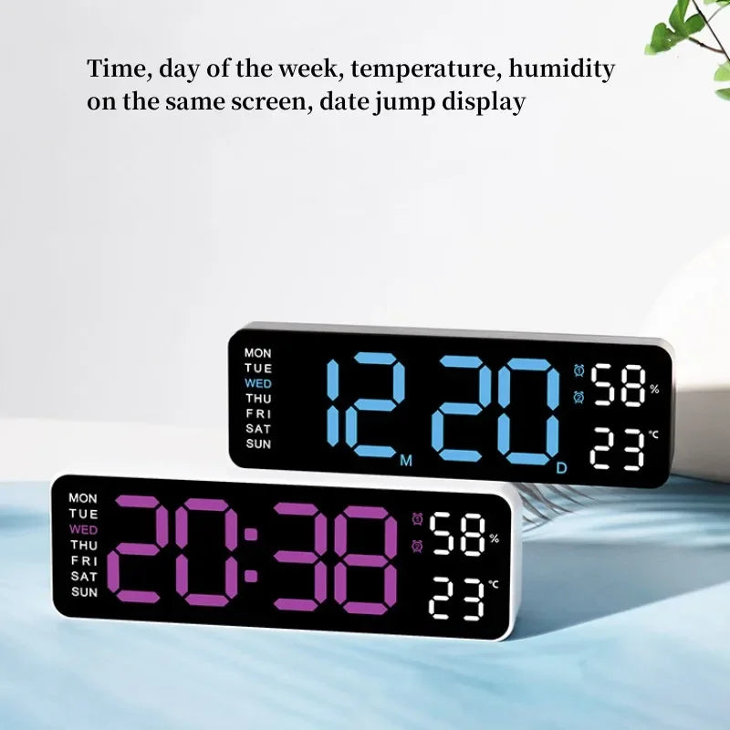 horloge numérique murale LED noir blanc température humidité semaine USB rechargeable moderne