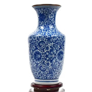 vases céramique bleu blanc motifs floraux traditionnels asiatiques 21cm 22cm 15cm