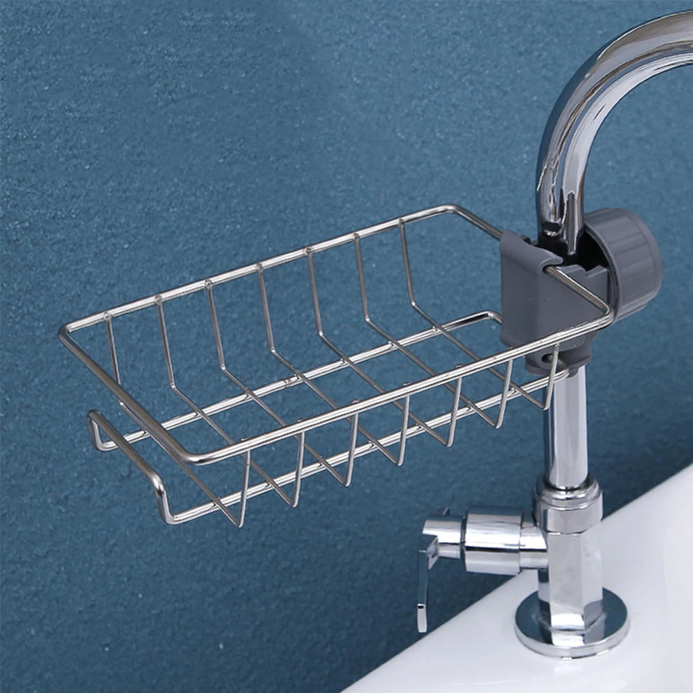 support vaisselle acier inoxydable moderne grille clips argenteé brosse gant éponge