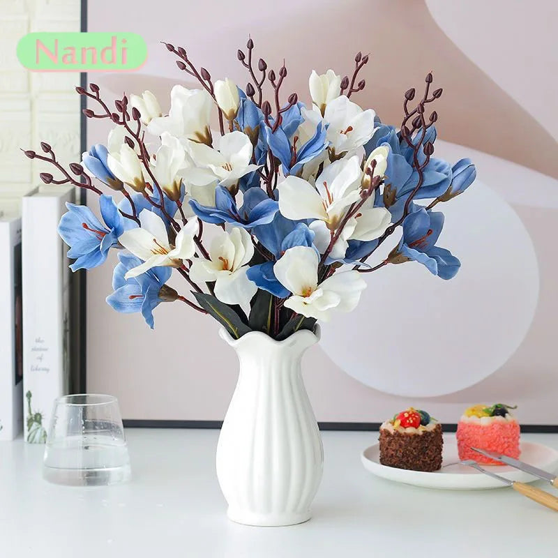 décoration intérieure moderne bouquet artificiel fleurs bleu blanc rose 43cm