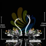 Sculpture cygne cristal plumes colorées transparent moderne décoration intérieure verte bleu jaune rose