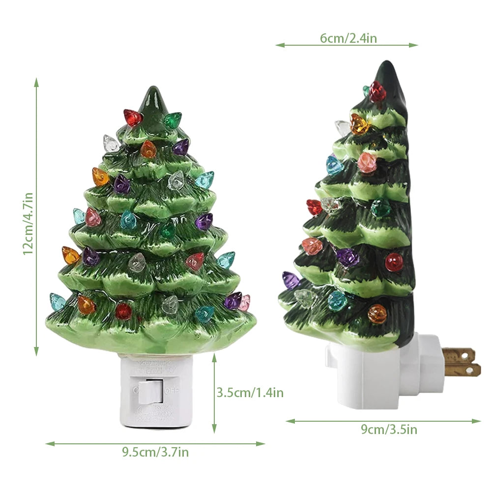 lampe nuit arbre noël vert blanc classique vintage hand painted décor chambre salle