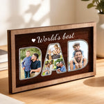 cadre photo personnalisé bois marron décoration familiale texte dad world's best
