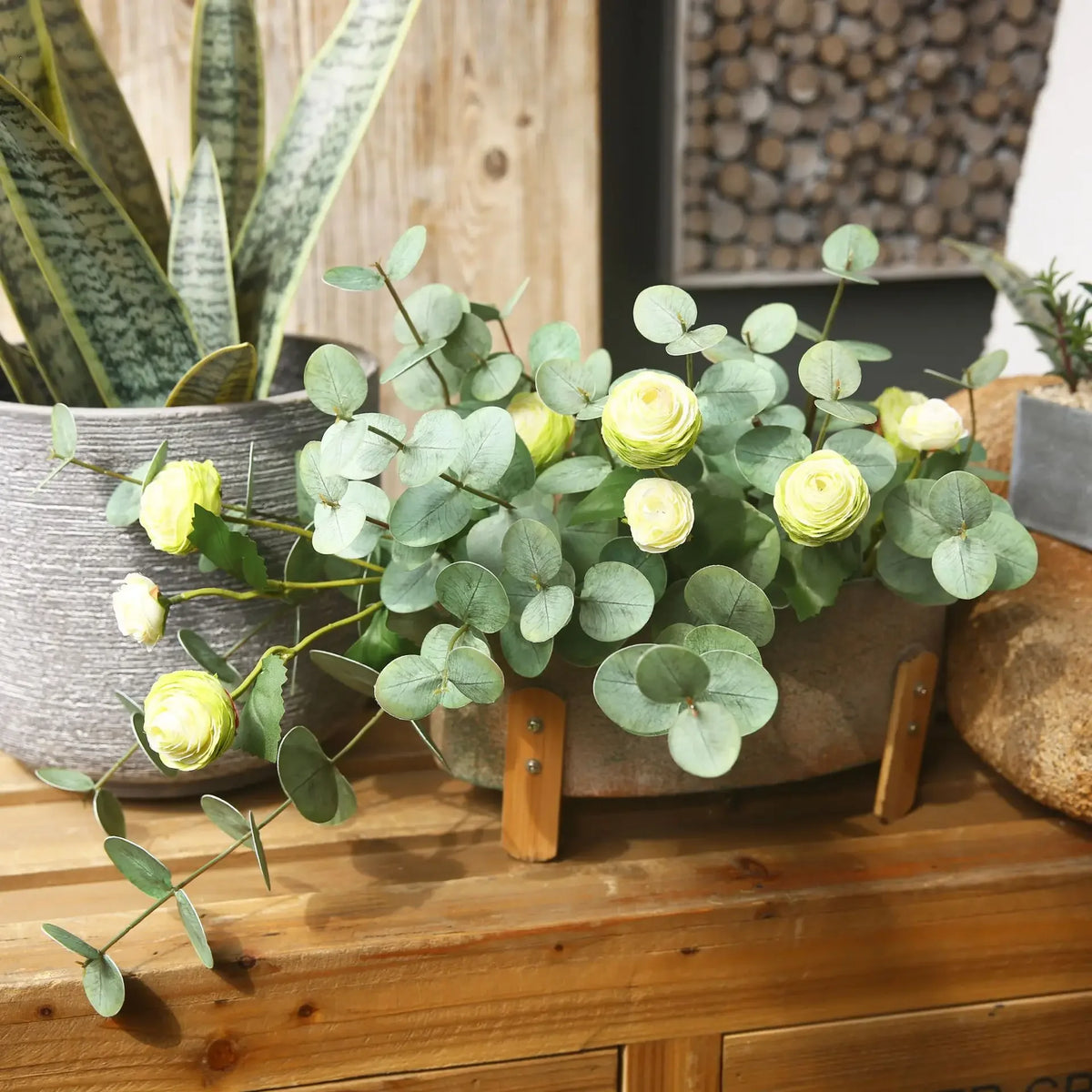 branche eucalyptus artificielle feuilles vert clair naturel decoration mariage evenement festive