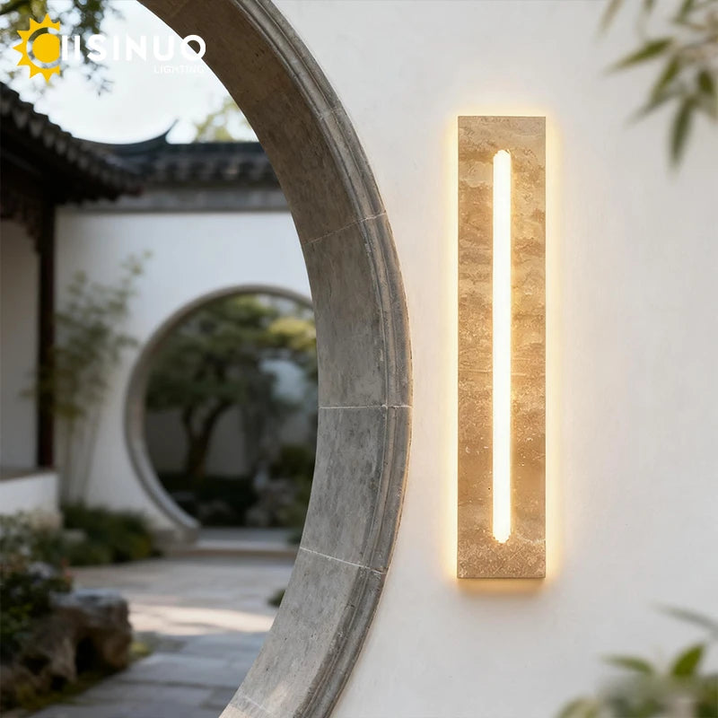 lampe murale moderne pierre naturelle texture marbrée hydrofuge ip65 85265v led 60cm 80cm beigeclair