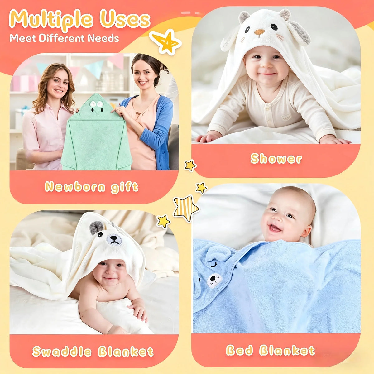 robe bain bébé animaux mignons gris blanc rose bleu douce confortable sortie plagewasher machine