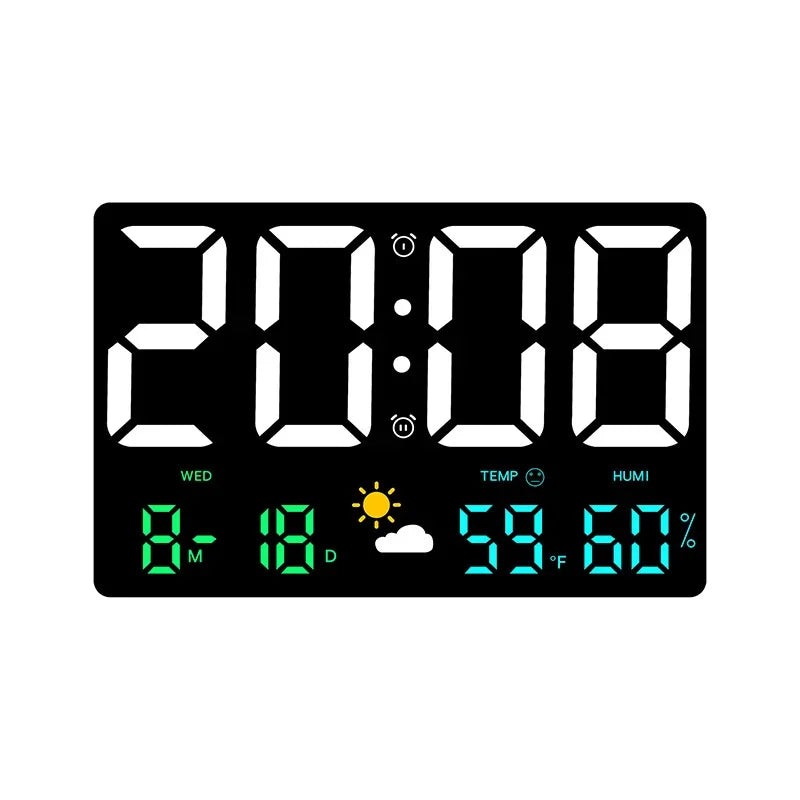 horloge numérique moderne minimaliste affichage température humidité météo réveil couleurs noire blanche lumineuse