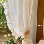 rideau blanc semi transparent classique romantique volants dorés salon chambre coucher