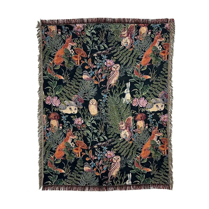 tapis vintage artisanal chats feuilles animaux portable printemps automne maison camping pique nique