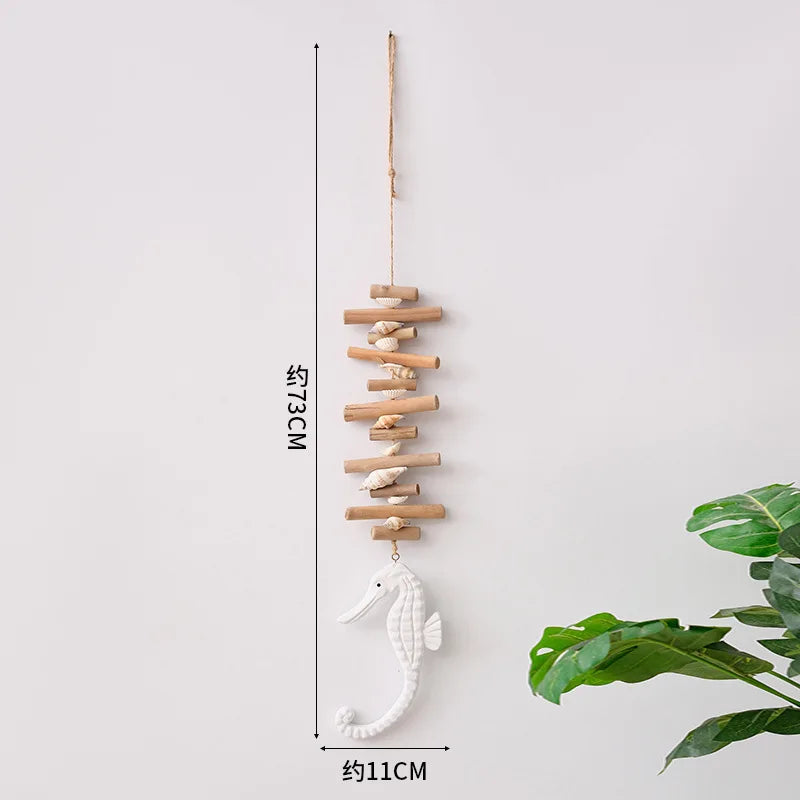 décoration murale hippocampe bois flotté coquillage suspension intérieur thème marin plage