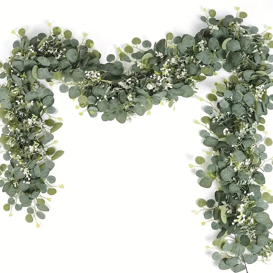 guirlande décorative eucalyptus feuilles fleurs blanches extérieur anniversaire bohème 2m coloré