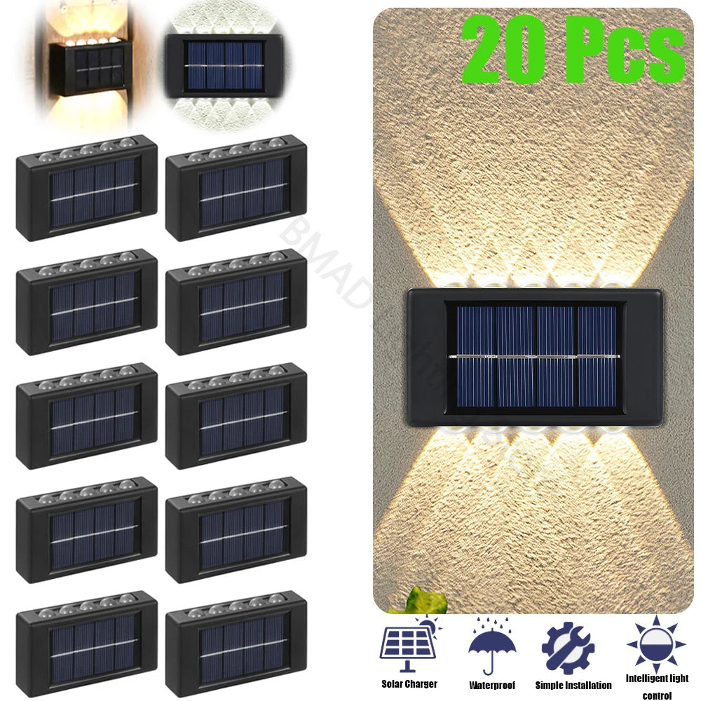 lampe murale solaire 10 led moderne panneau solaire extérieur jardin noir bleu minimaliste