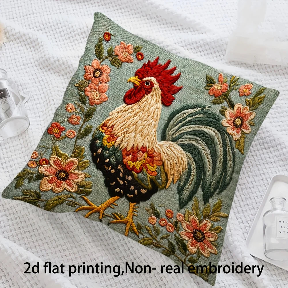 housse coussin floral coq relief rustique champêtre lit amovible lavable polyester coton motifs fleurs