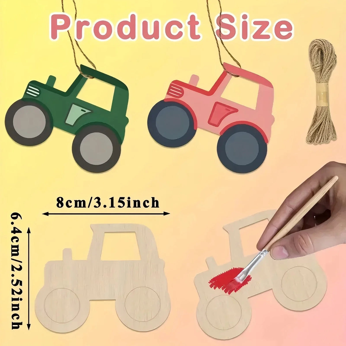 découpe bois miniatures tracteurs vert rose violet beige suspension diy artisanal minimaliste enfantin