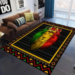 tapis moderne lion stylisé motifs géométriques noir vert rouge jaune blanc salon chambre coucher