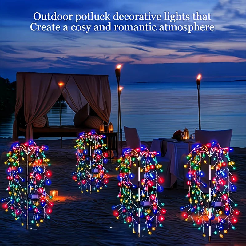 guirlande solaire extérieure cascade lumières LED rouge bleu vert jaune blanc festif