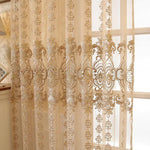 rideau brodé floral beige clair semi transparent classique polyesterextérieur chambre salon