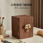 coffret bijoux bois marron tiroirs poignées dorées rangement moderne minimaliste