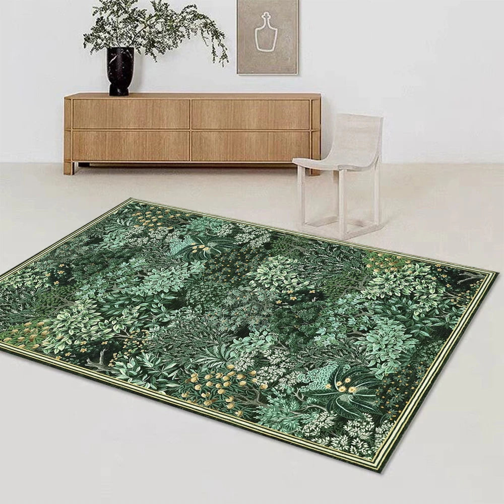 tapis botanique anti dérapant moderne végétal vert noir blanc 40x60cm 50x80cm 80x120cm 120x160cm