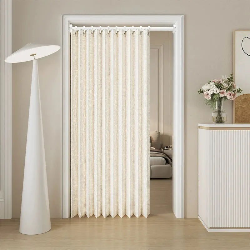 rideau plissé polyester beige clair texture lin moderne opacité pliable sans perçage chambre cuisine