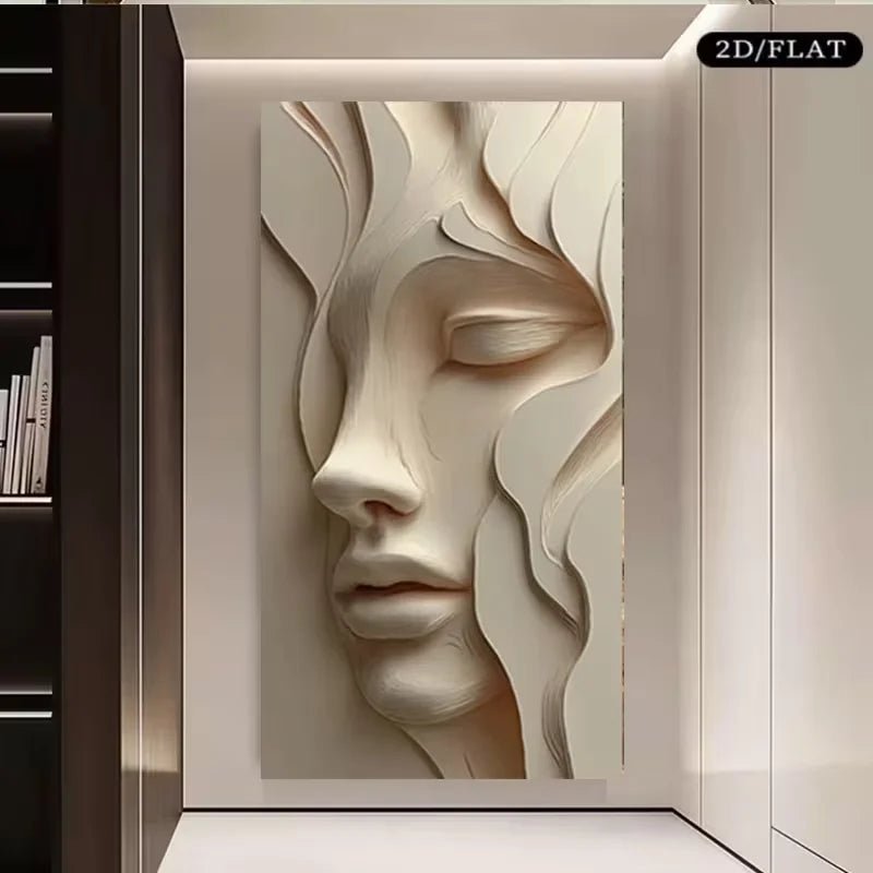 peinture murale abstraite contemporaine texture 3d détails sculpturaux beige clair 30x60cm 40x80cm 50x100cm