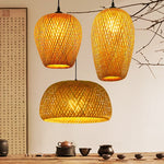 suspension lumineuse moderne bambou tissage beige doré fixe passe câble noir