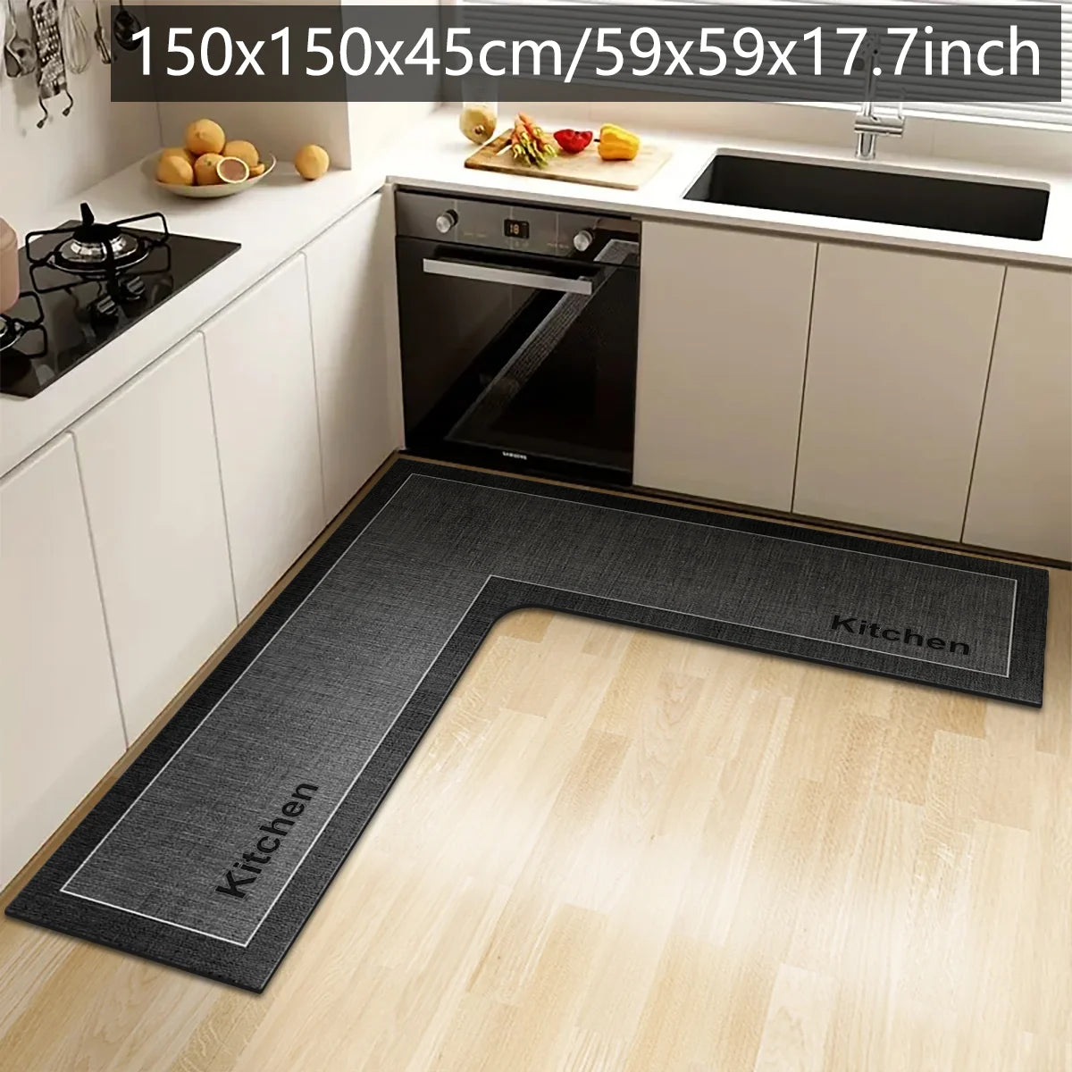 tapis cuisine antidérapant noir imprimé pieds moderne adhésif taille 45cm 75cm 120cm absorbant salon