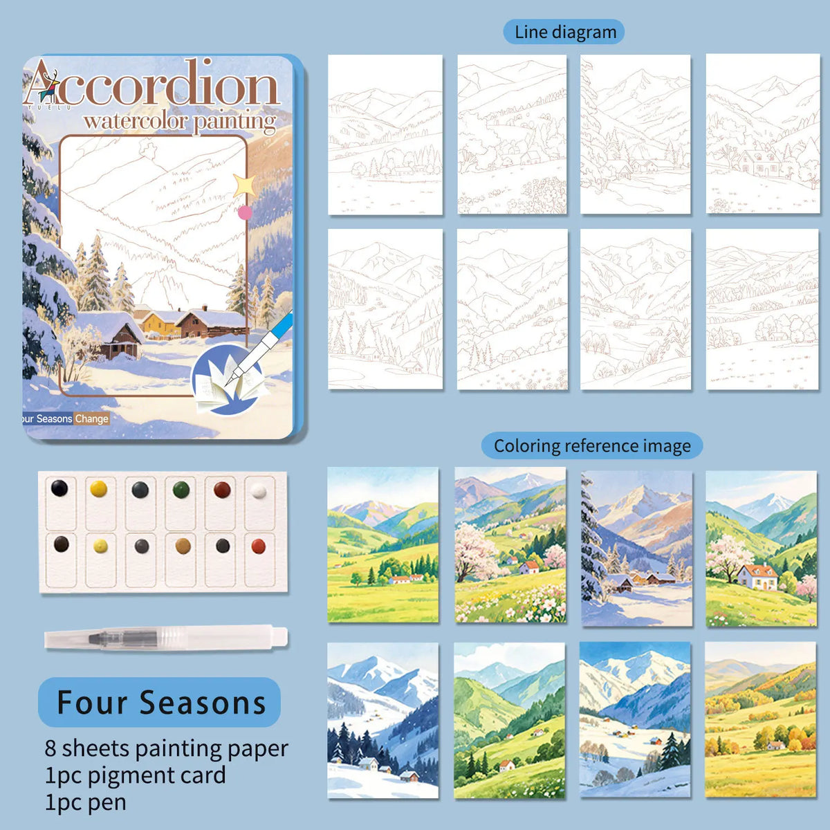 livre art aquarelle coloriage scènes urbaines nature roses blancs illustrations pages opaques peintures brosses