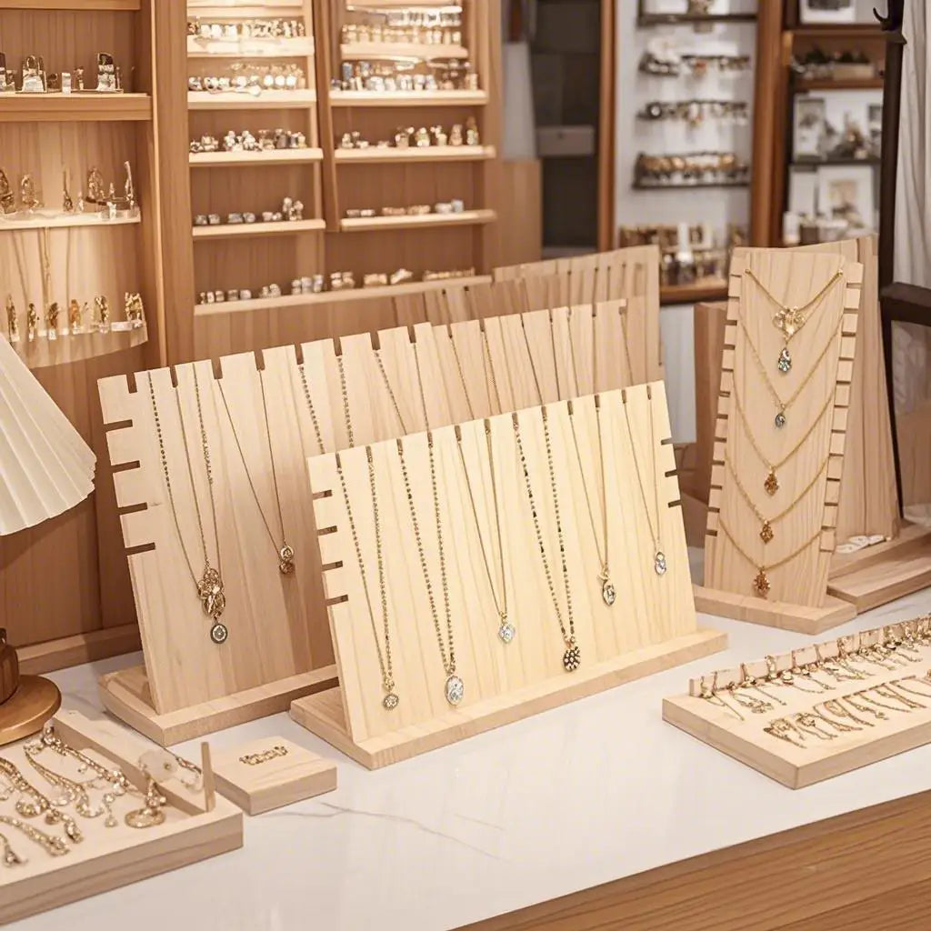 support bijoux bois naturel rayures horizontales moderne chaines pendantes femmes anniversaire mariage festival domestique
