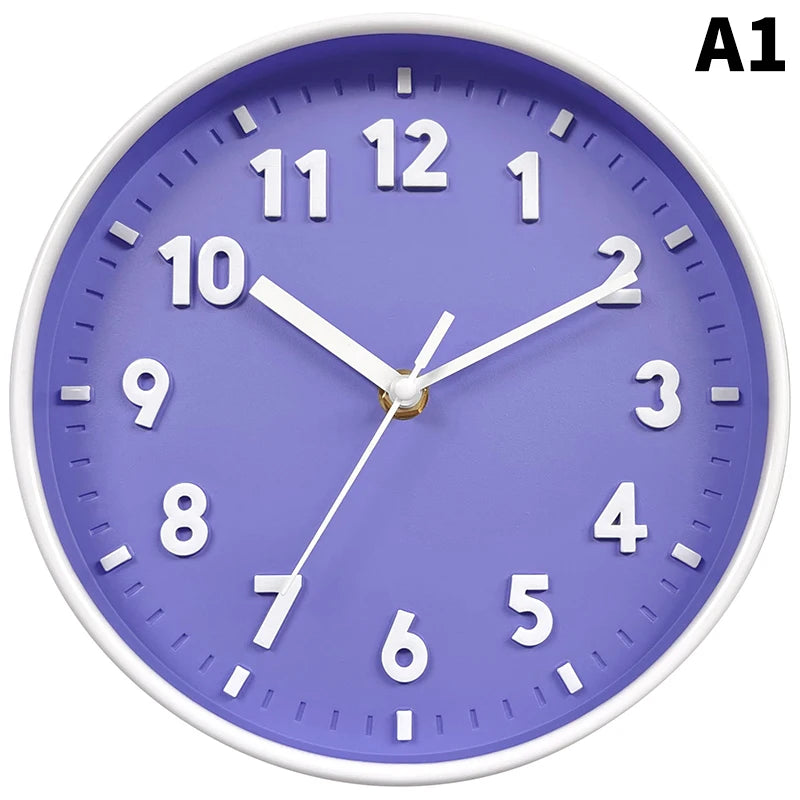 horloge murale moderne bleu clair vert pastel rose pâle jaune violet noir blanc chiffres