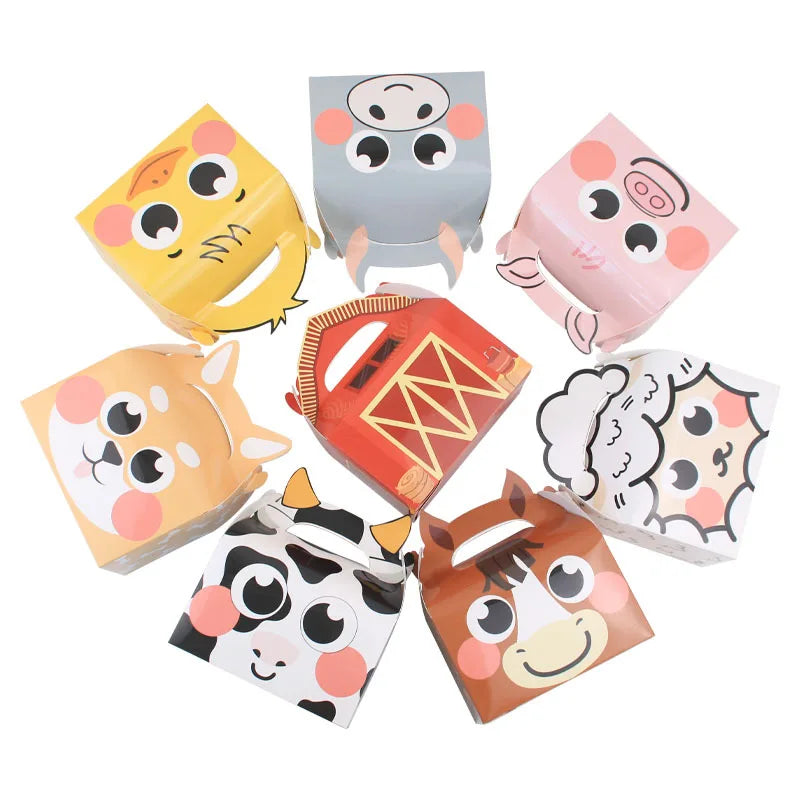 boîtes sucreries animaux farm carton poignées détachables vache cochon cheval mouton cartoon enfants anniversaire