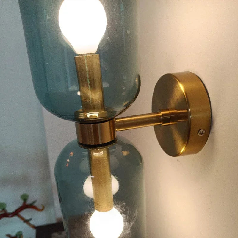 lampe murale led verre moderne bleu blanc doré minimaliste fixée mur transparent