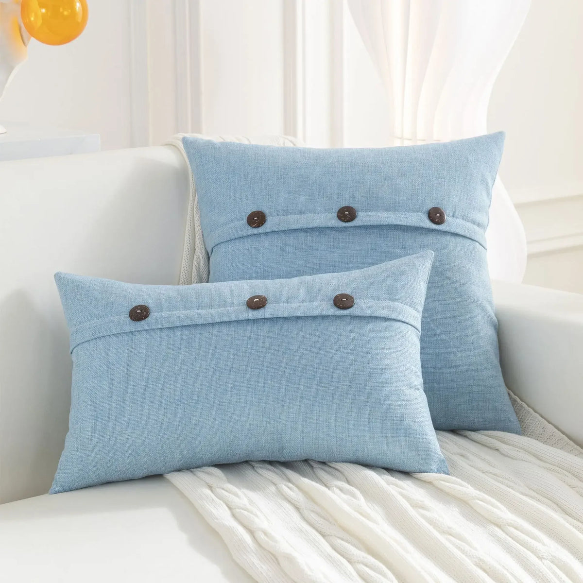 housse coussin carré marron gris vert blanc moderne nordique 45x45cm decoration intérieure tissu lin