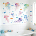 décoration murale stickers aquarelle méduses poissons étoiles mer enfants chambre salon nursery