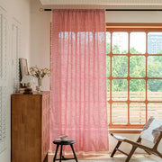 voilage rouge blanc gingham semi transparent rustique vintage tringle frousse decoration ameublement chambre salon