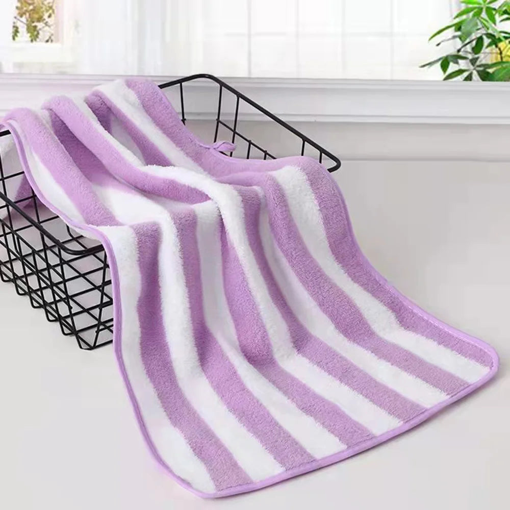 serviettes toilette rapide absorbantes microfibre coton polyester rose clair rayures noires classique