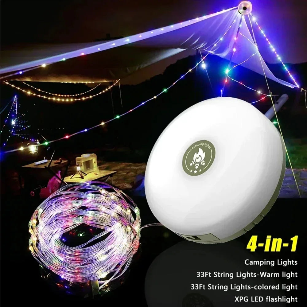 lampe camping guirlande led fil lumineux rechargeable extérieure décoration multicolore jaune blanc