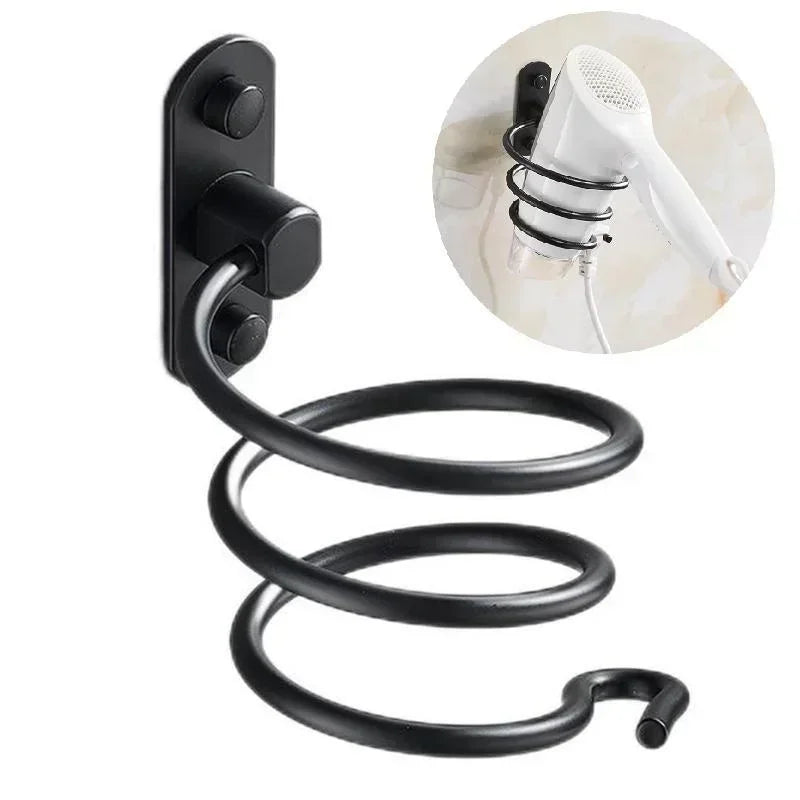 porte sèche cheveux moderne noir fixations vis salle bain minimaliste respectueux environnement prise charge