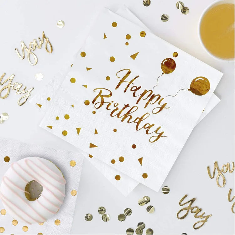 serviettes papier blanc doré classiques occasions festives mariage anniversaire élégantes lignes dorées simples texture