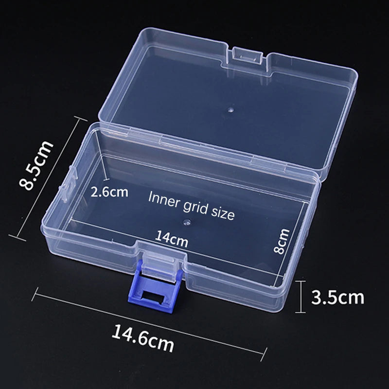 boîte rangement bijoux plastique transparente moderne pratique poignée bleue intérieure 14cm 8cm