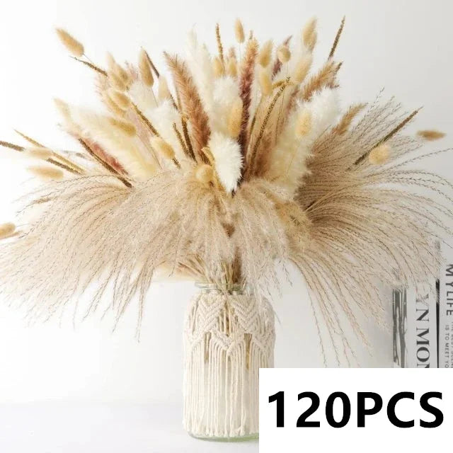 bouquet fleurs séchées pampas naturel beige marron blanc décoration maison anniversaire mariage rustic
