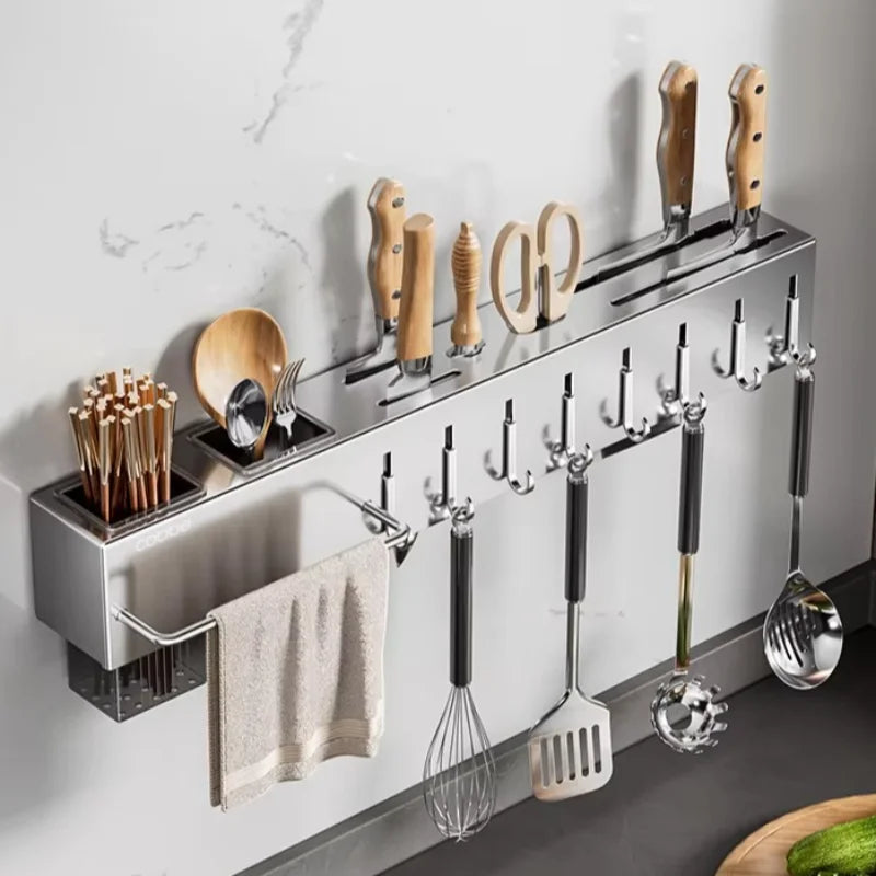 porte couteaux mural argenté moderne grilles multiservices inox sans perçage
