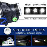 lampe frontale led rechargeable zoomable étanche hiking camping noir bleu rayures adjustable