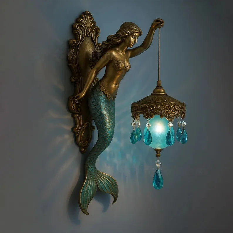 décoration murale résine or bleu sirène ange applique murale art nouveau lampe gouttes blanc