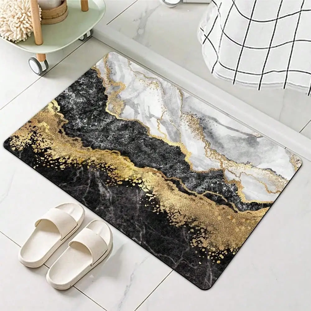 tapis sol moderne motif marbre effet luxe gris noir bleu doré maison