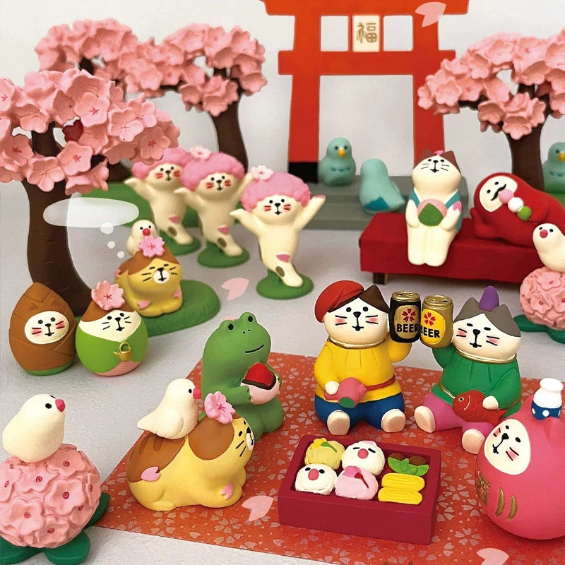 ornements résine figurines décoratives mignon cartoon fleurs animaux oiseaux chats boîte thé blanc vert